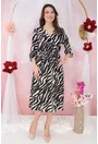 Rochie neagra cu animal print bej si decolteu parte peste parte