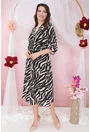 Rochie neagra cu animal print bej si decolteu parte peste parte