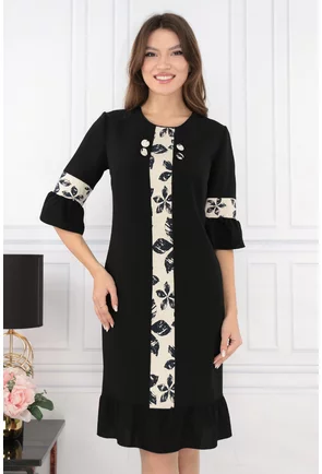 Rochie neagra cu banda din brocart ivory