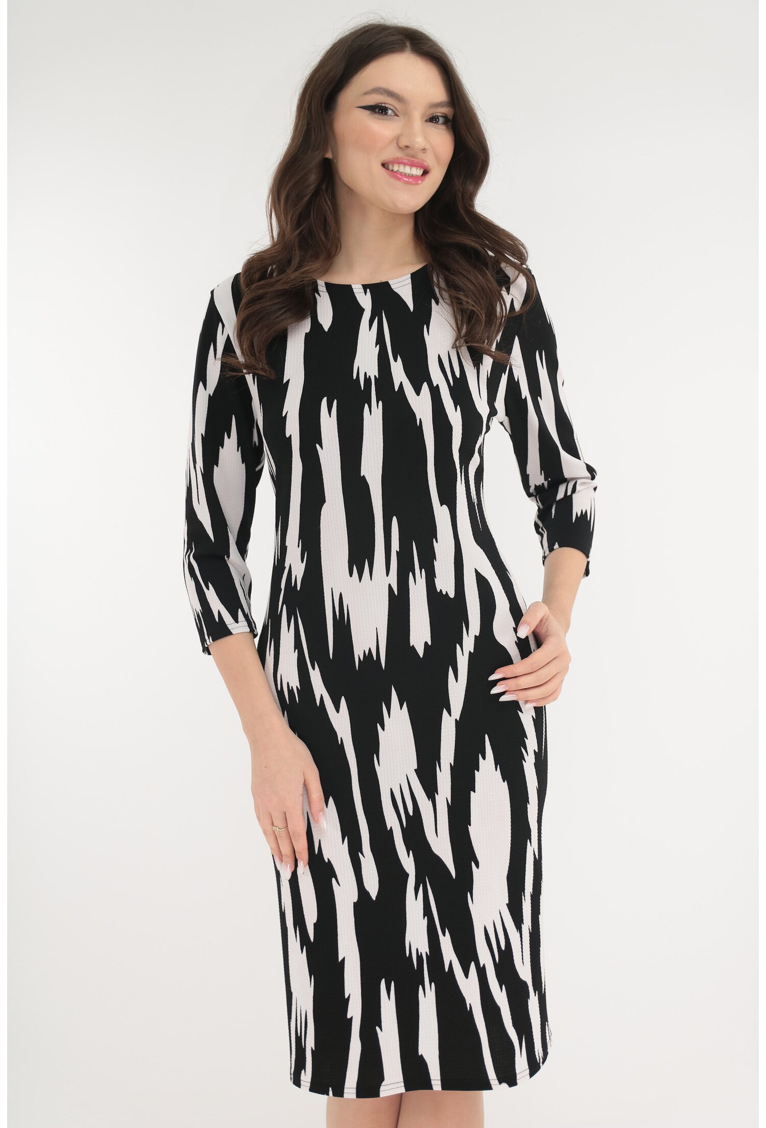 Rochie neagra cu print abstract alb