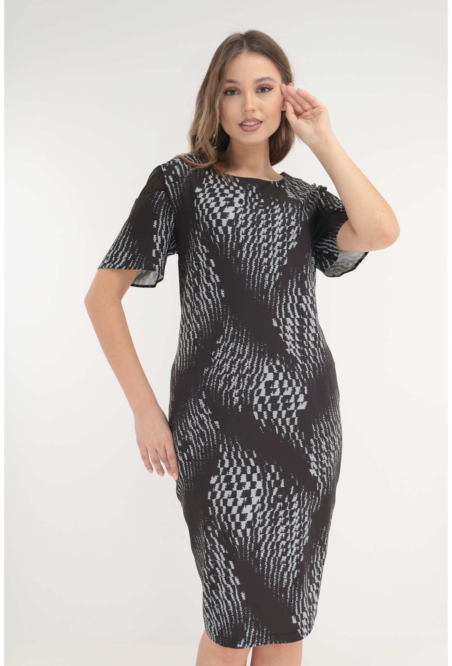 Rochie neagra cu print abstract gri