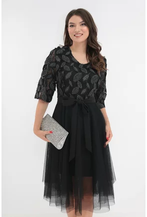 Rochie neagra de ocazie cu broderie 3D