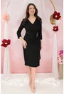 Rochie neagra de ocazie cu fronseuri si strasuri in talie