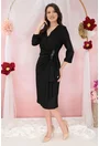 Rochie neagra de ocazie cu fronseuri si strasuri in talie