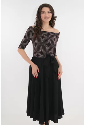 Rochie neagra de ocazie cu glitter si cordon in talie