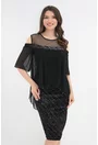 Rochie neagra de ocazie cu glitter si voal plisat