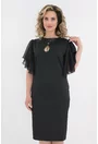 Rochie neagra de ocazie cu maneci ample si decupaj la decolteu