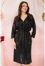Rochie neagra de ocazie cu paiete si decolteu suprapus