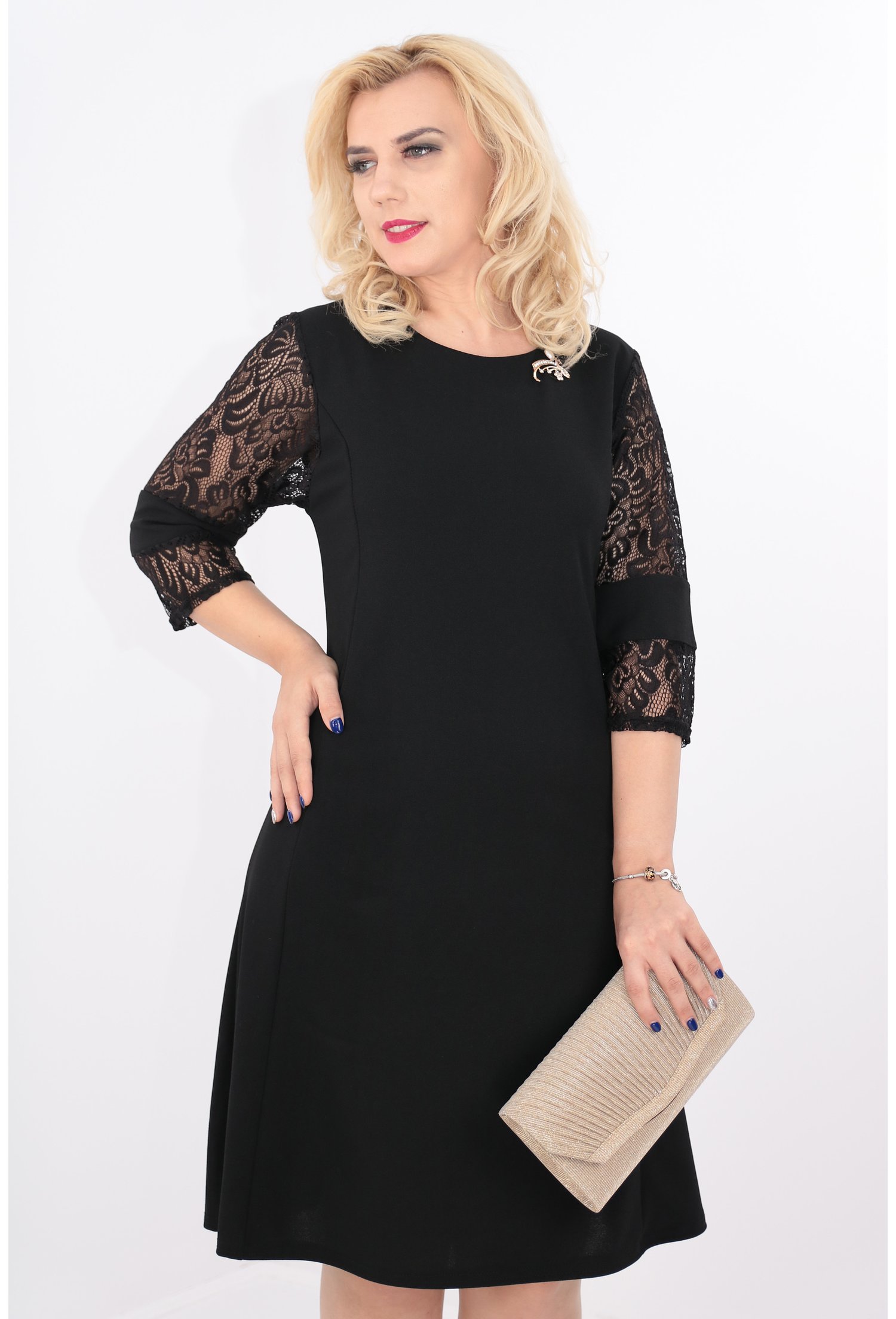 Rochie neagra din triplu voal elastic