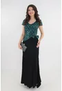 Rochie neagra lunga cu paiete turcoaz si negre