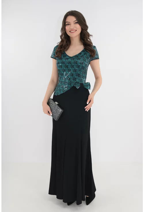 Rochie neagra lunga cu paiete turcoaz si negre