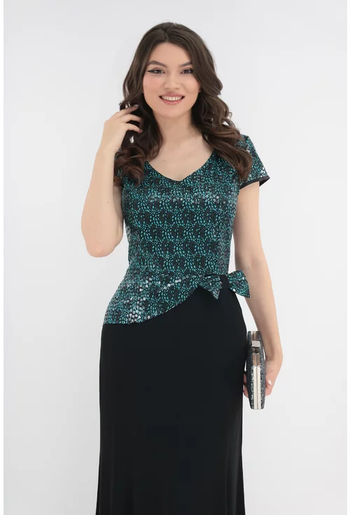 Rochie neagra lunga cu paiete turcoaz si negre