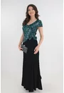 Rochie neagra lunga cu paiete turcoaz si negre