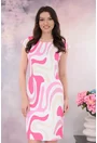 Rochie office alba cu print abstract roz