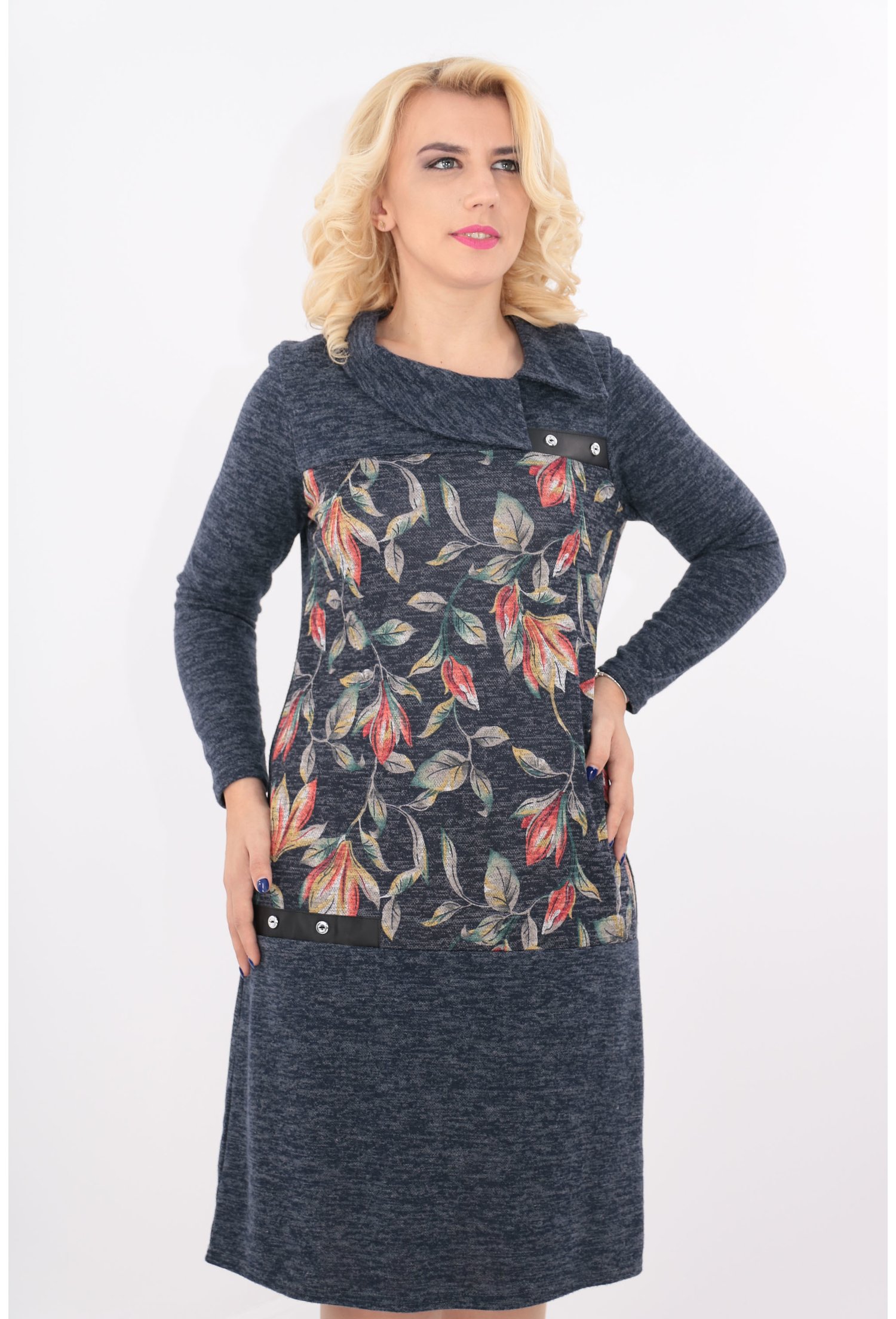 Rochie office bleumarin cu guler