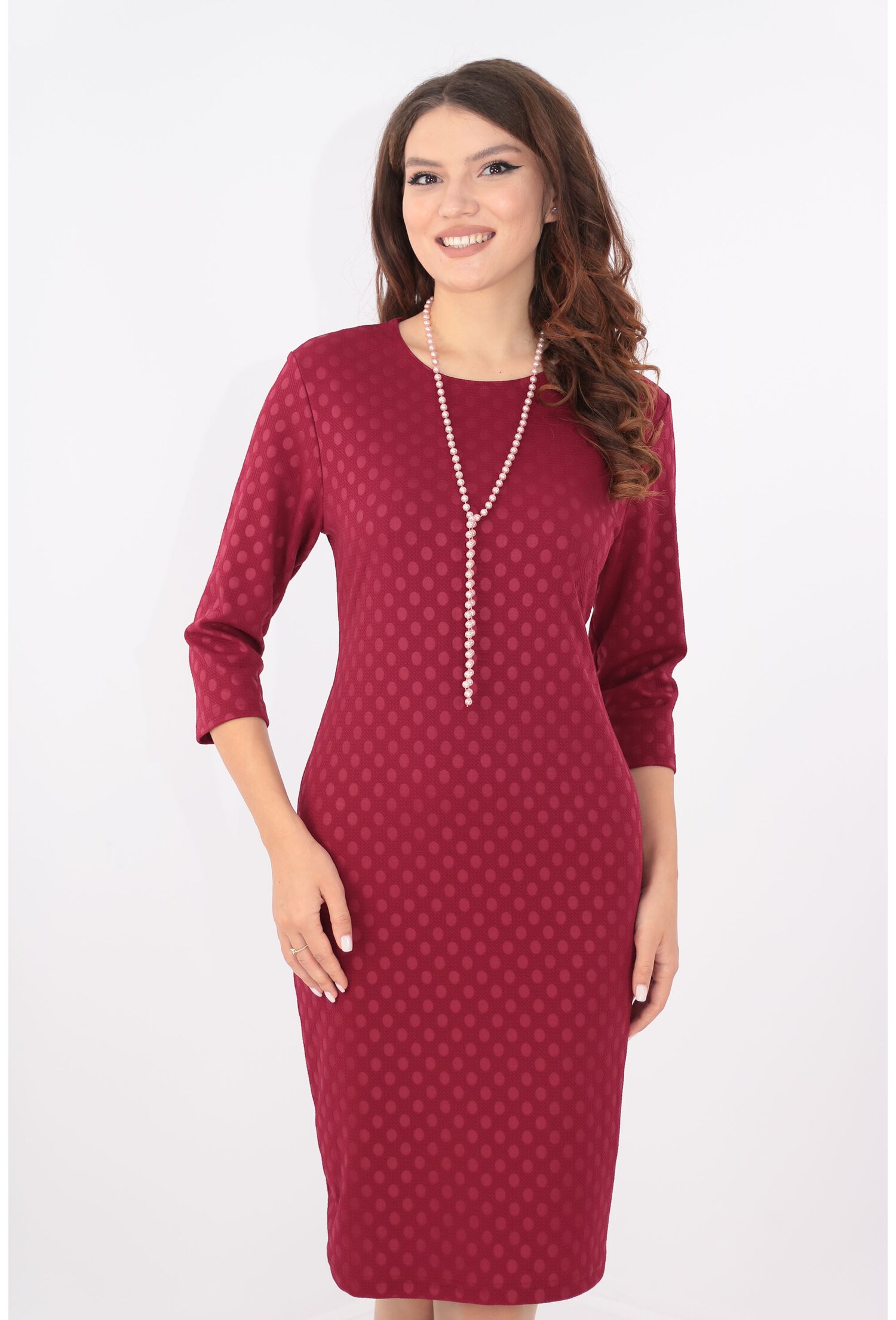 Rochie office bordo cu buline din brocard