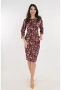 Rochie office bordo din jerse cu print abstract
