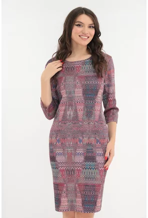 Rochie office cu imprimeu abstract multicolor