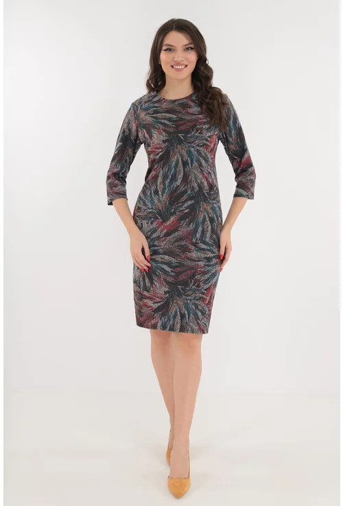 Rochie office cu imprimeu floral multicolor