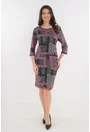 Rochie office cu imprimeu geometric roz-negru