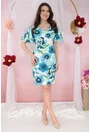 Rochie office cu print floral albastru-verde
