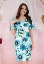 Rochie office cu print floral albastru-verde