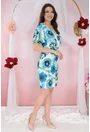 Rochie office cu print floral albastru-verde
