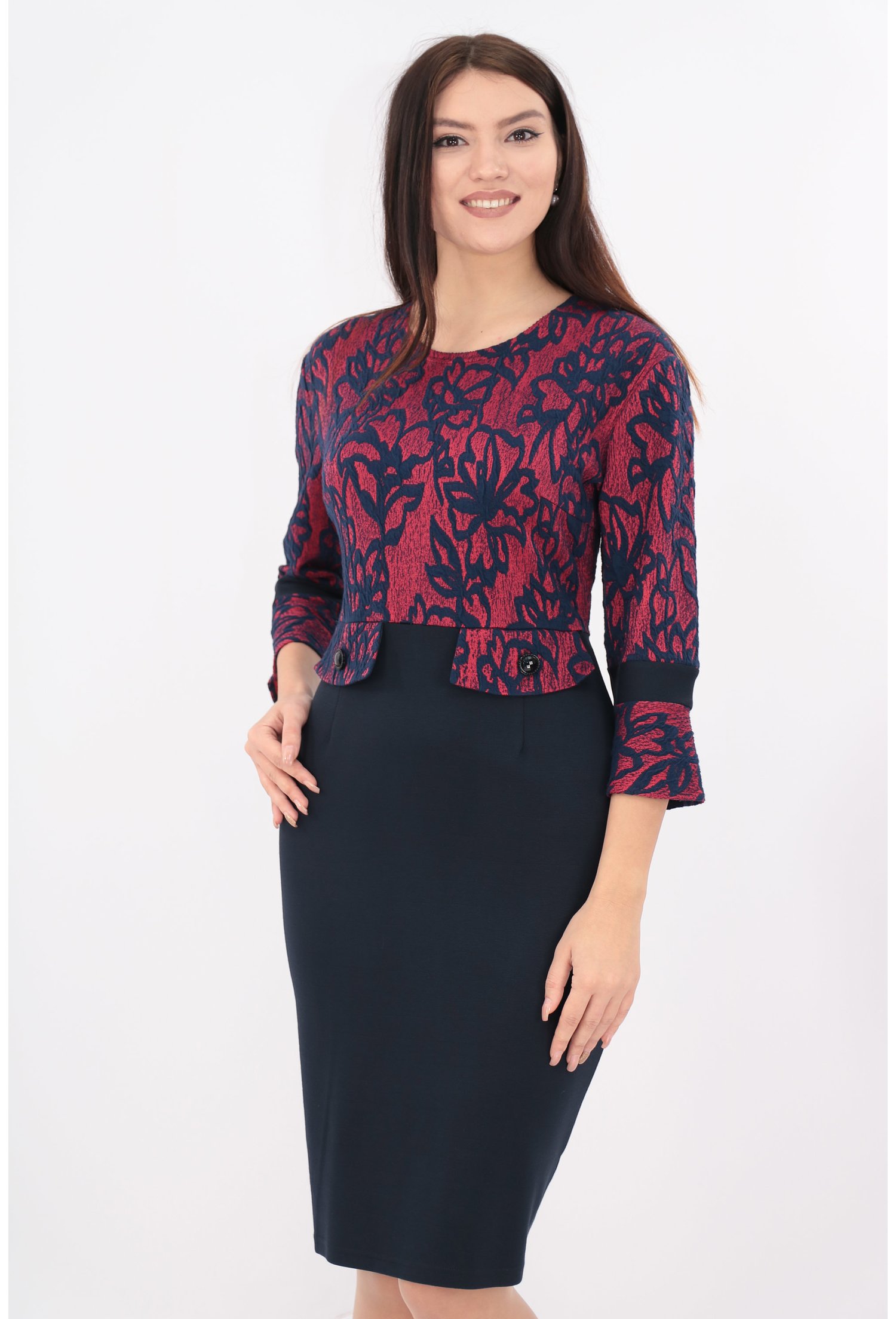 Rochie office din brocard elastic corai