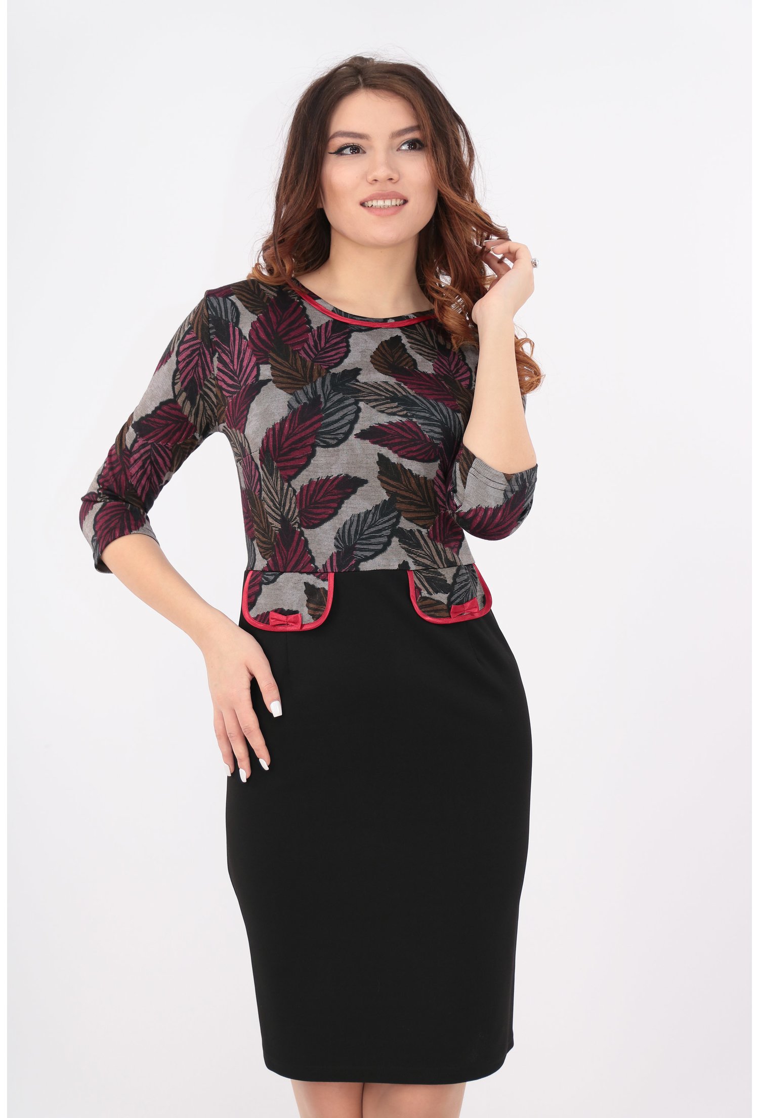 Rochie office din jerse imprimat