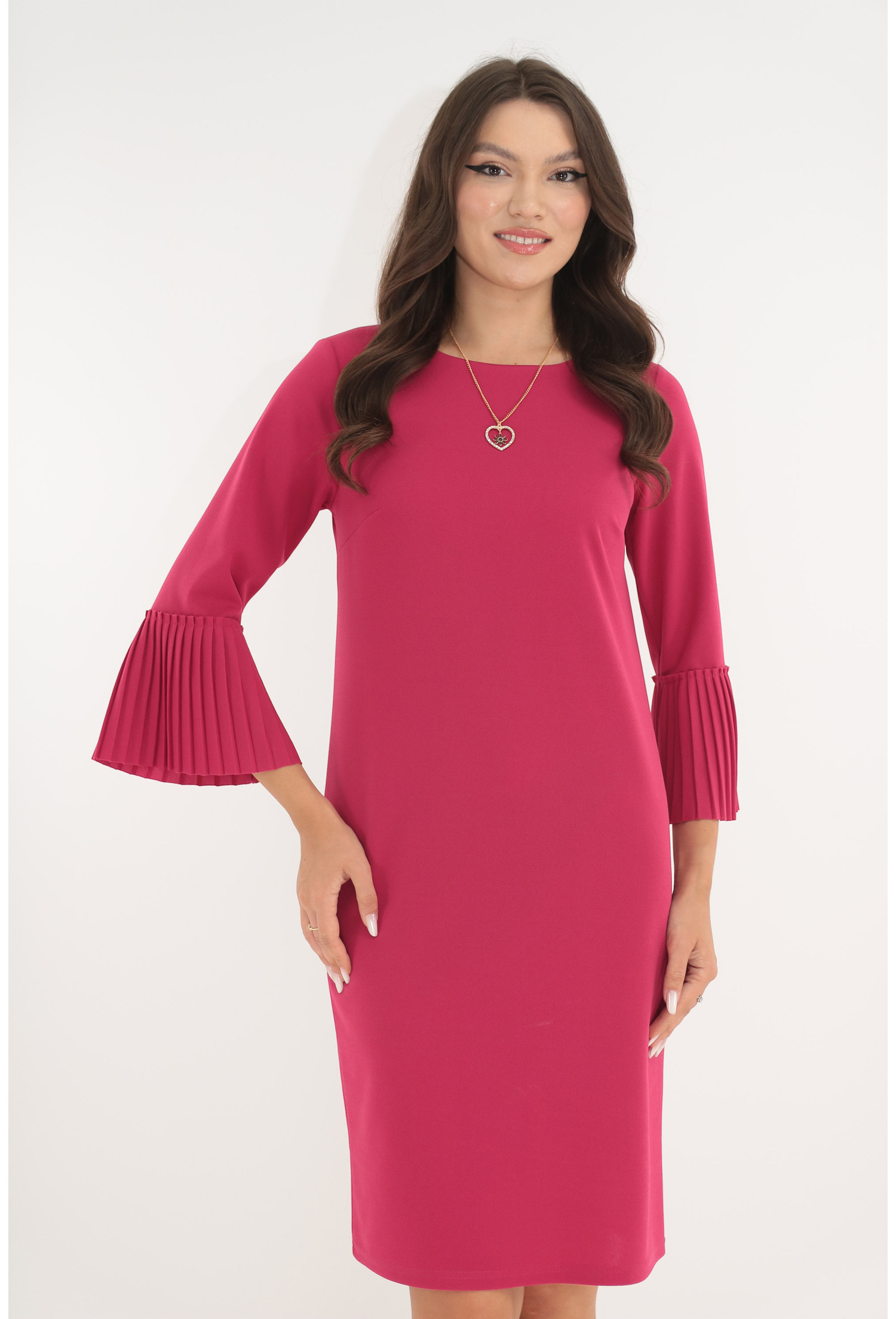 Poze Rochie office fucsia cu lantisor si volanase