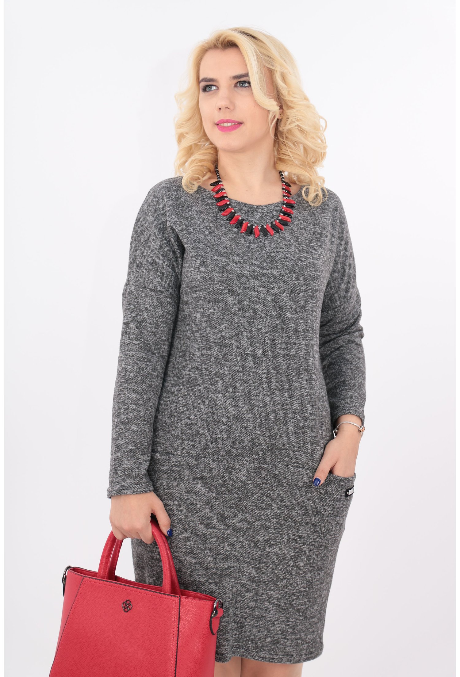 Rochie office gri cu buzunare