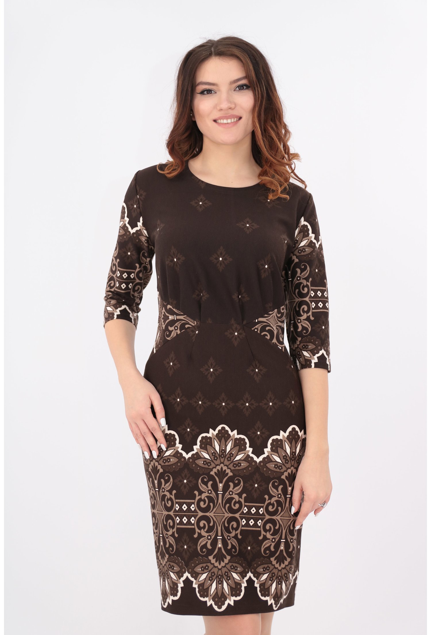 Rochie office maro cu bordura alba