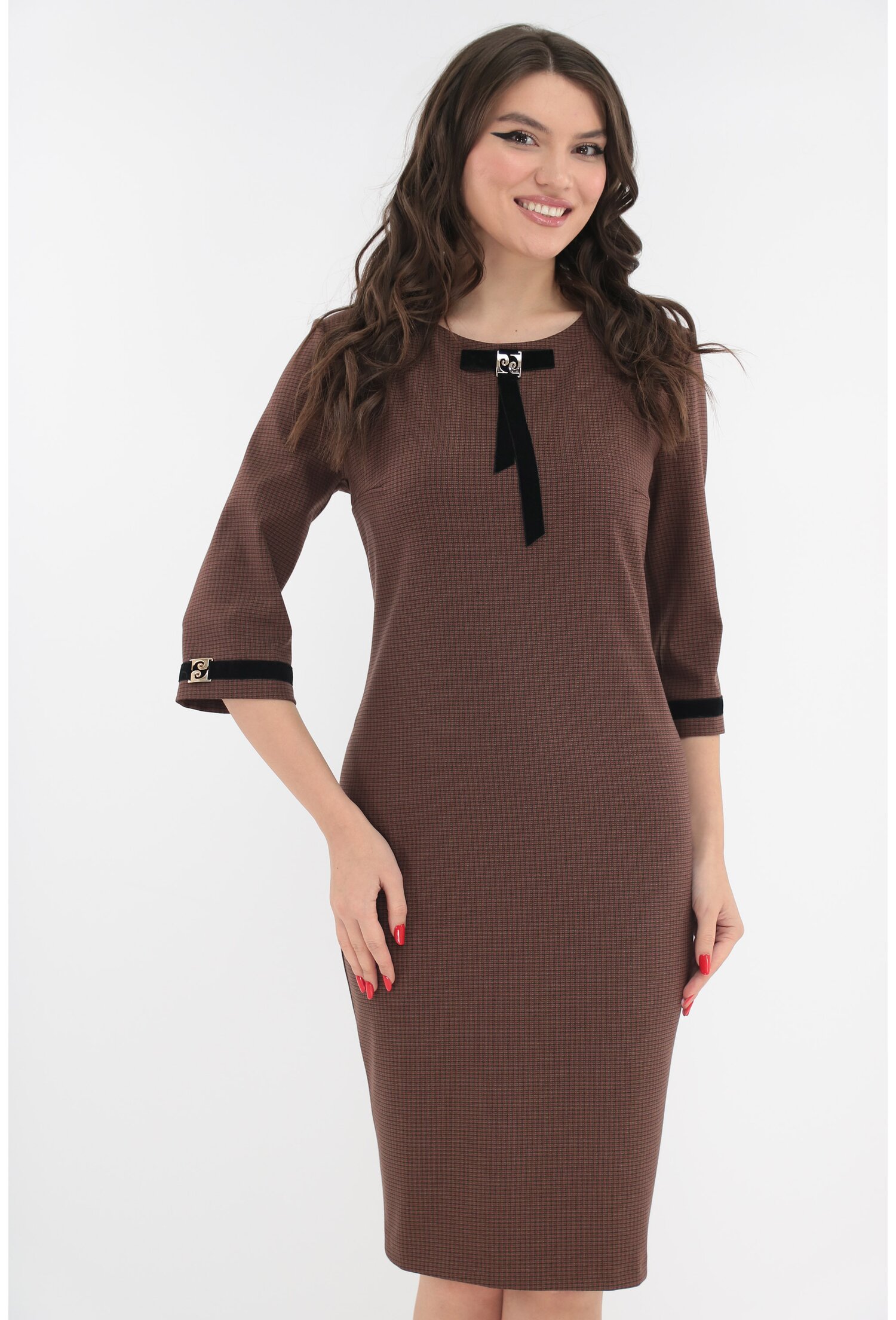 Rochie office maro cu insertii din catifea neagra