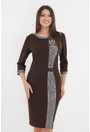 Rochie office maro cu insertii pepit cu dungi