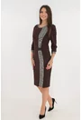 Rochie office maro cu insertii pepit cu dungi