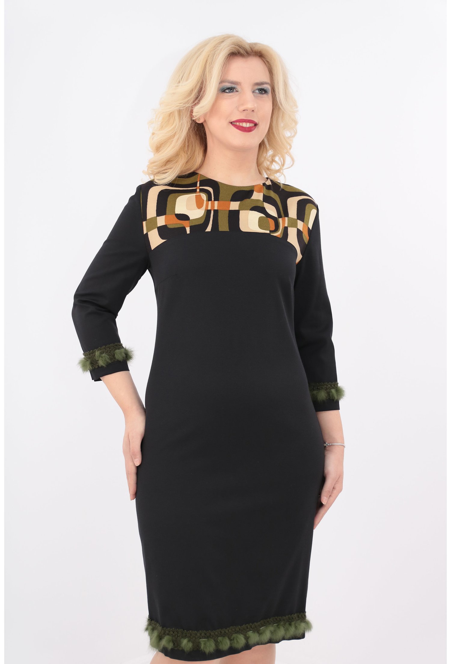Rochie office neagra cu blanita kaki