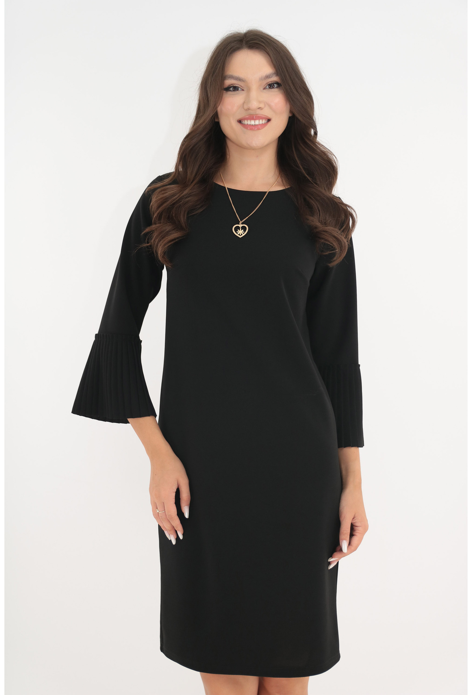 Rochie office neagra cu lantisor si volanase