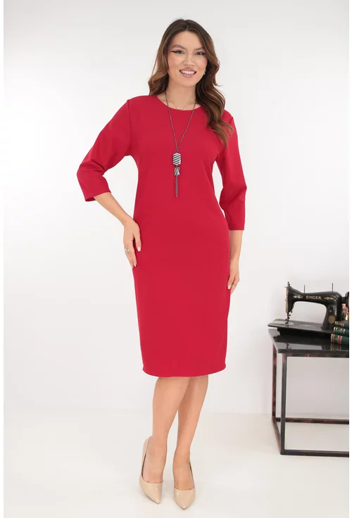 Rochie office rosie accesorizata cu lantisor