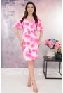 Rochie office roz cu print abstract fucsia