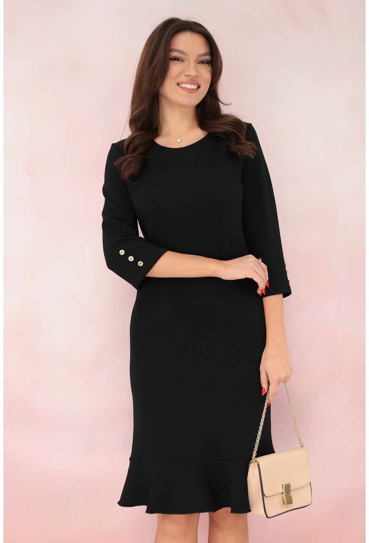 Rochie office uni neagra cu volanas la tiv