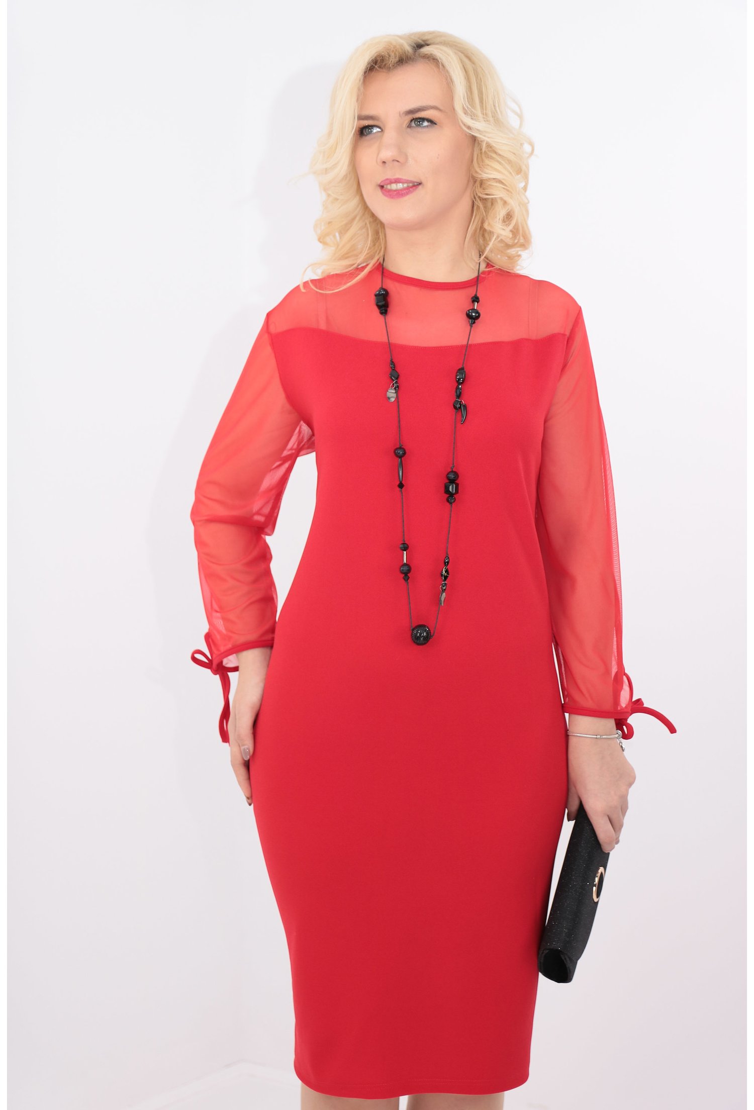 Rochie rosie cu tull elastic
