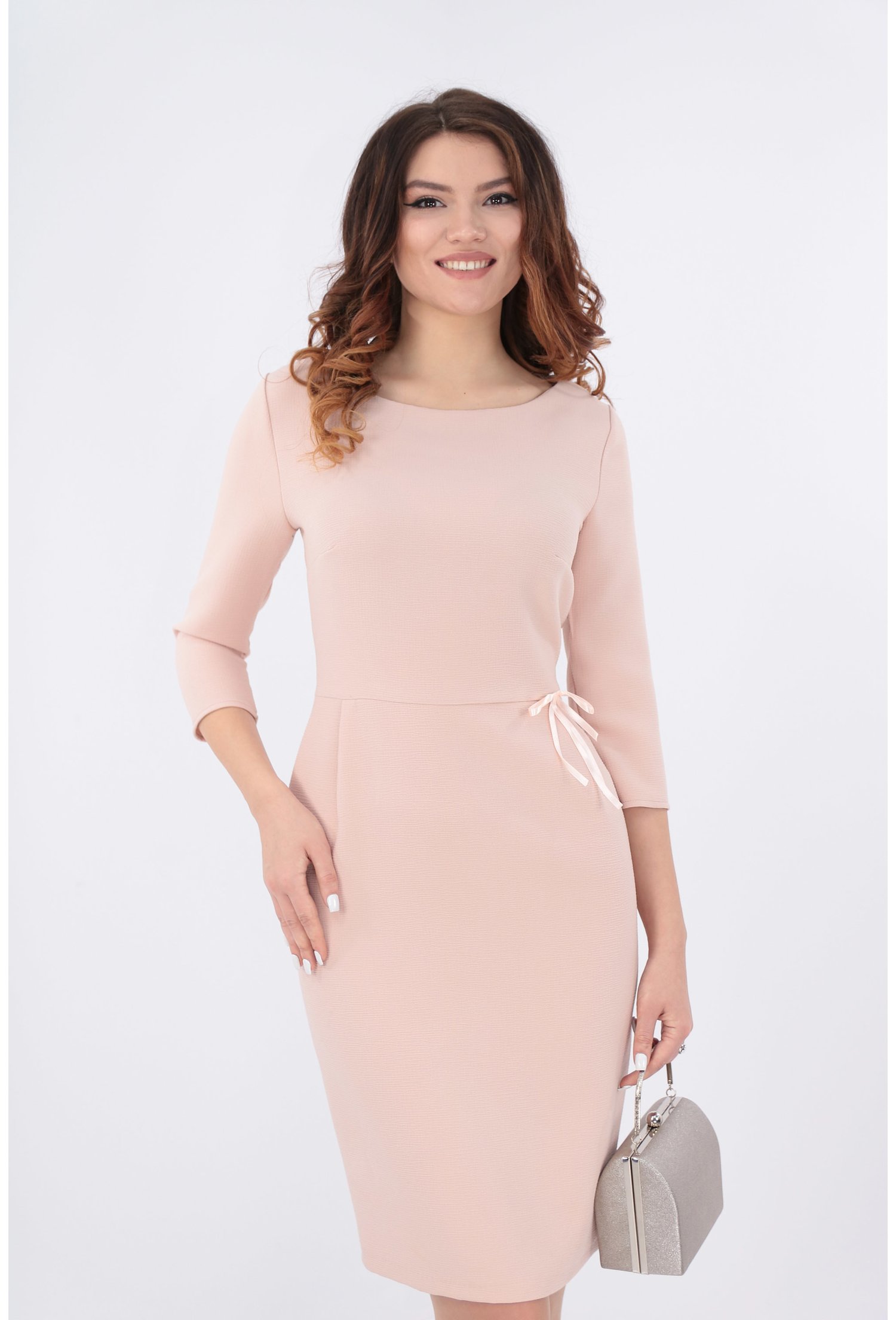 Rochie roz cu fundita in talie