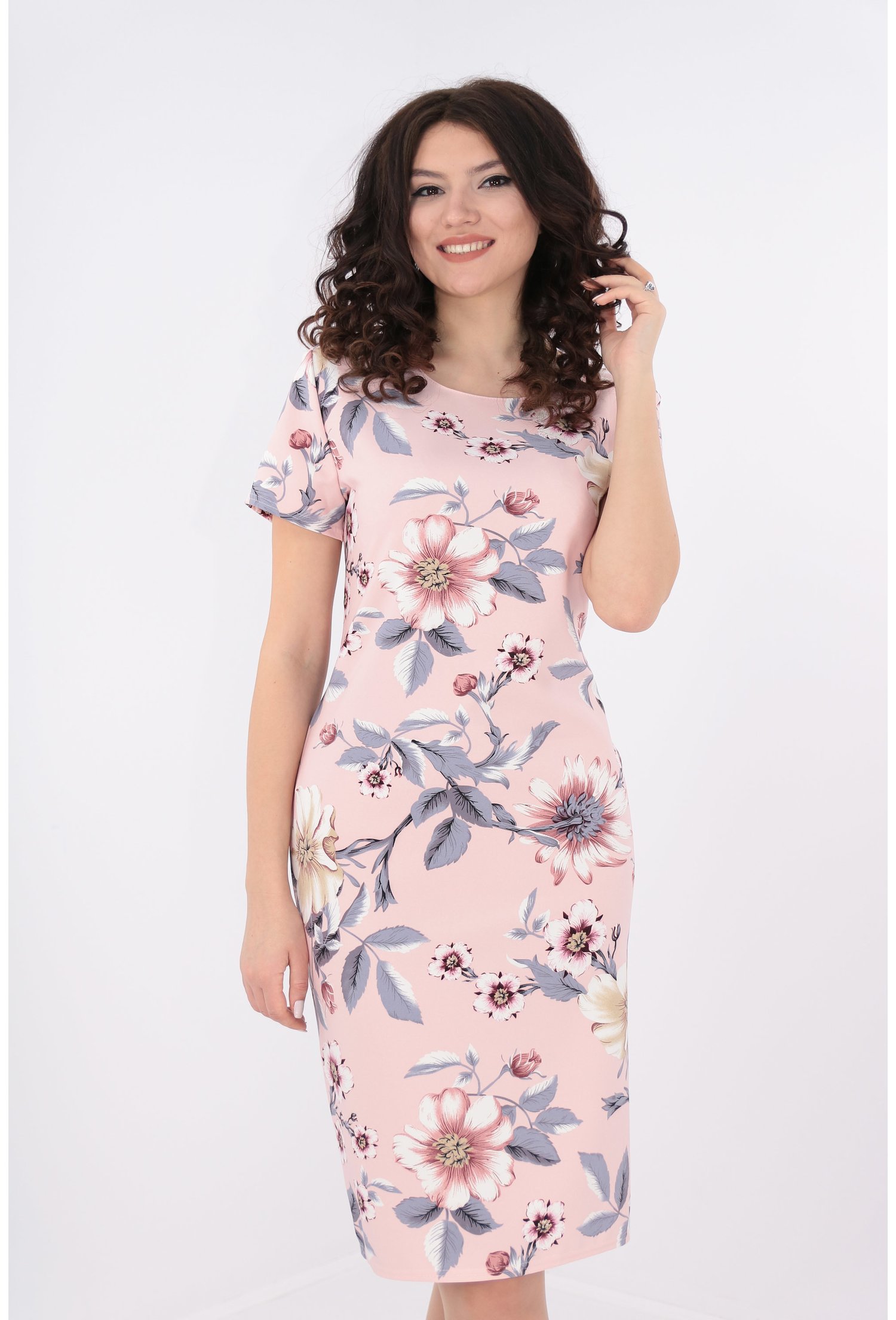 Rochie roz cu print floral maxi