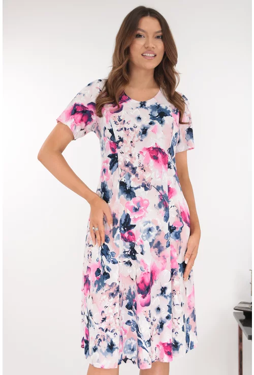 Rochie roz in clini cu flori albastre
