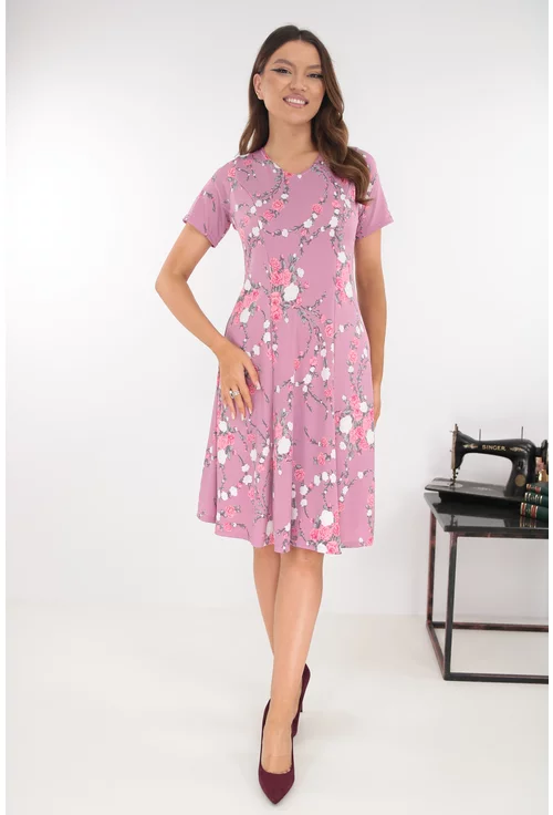 Rochie roz in clini cu flori discrete albe