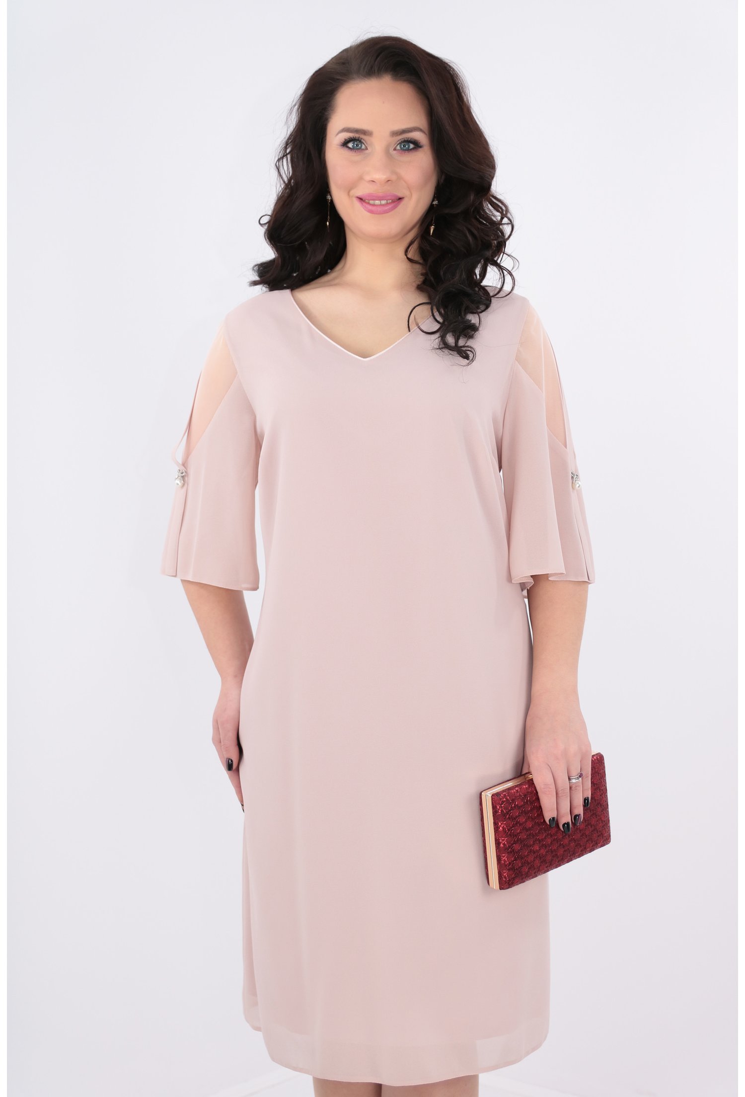 Rochie roz pudra din voal