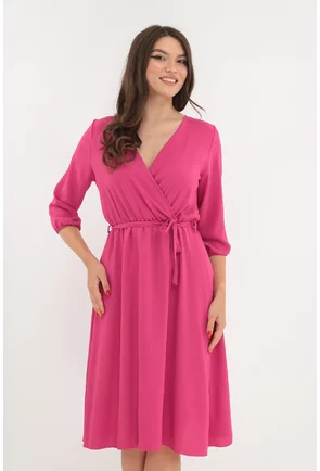 Rochie uni fucsia cu decolteu parte peste parte