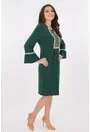 Rochie verde cu motive traditionale si ciucuri crem