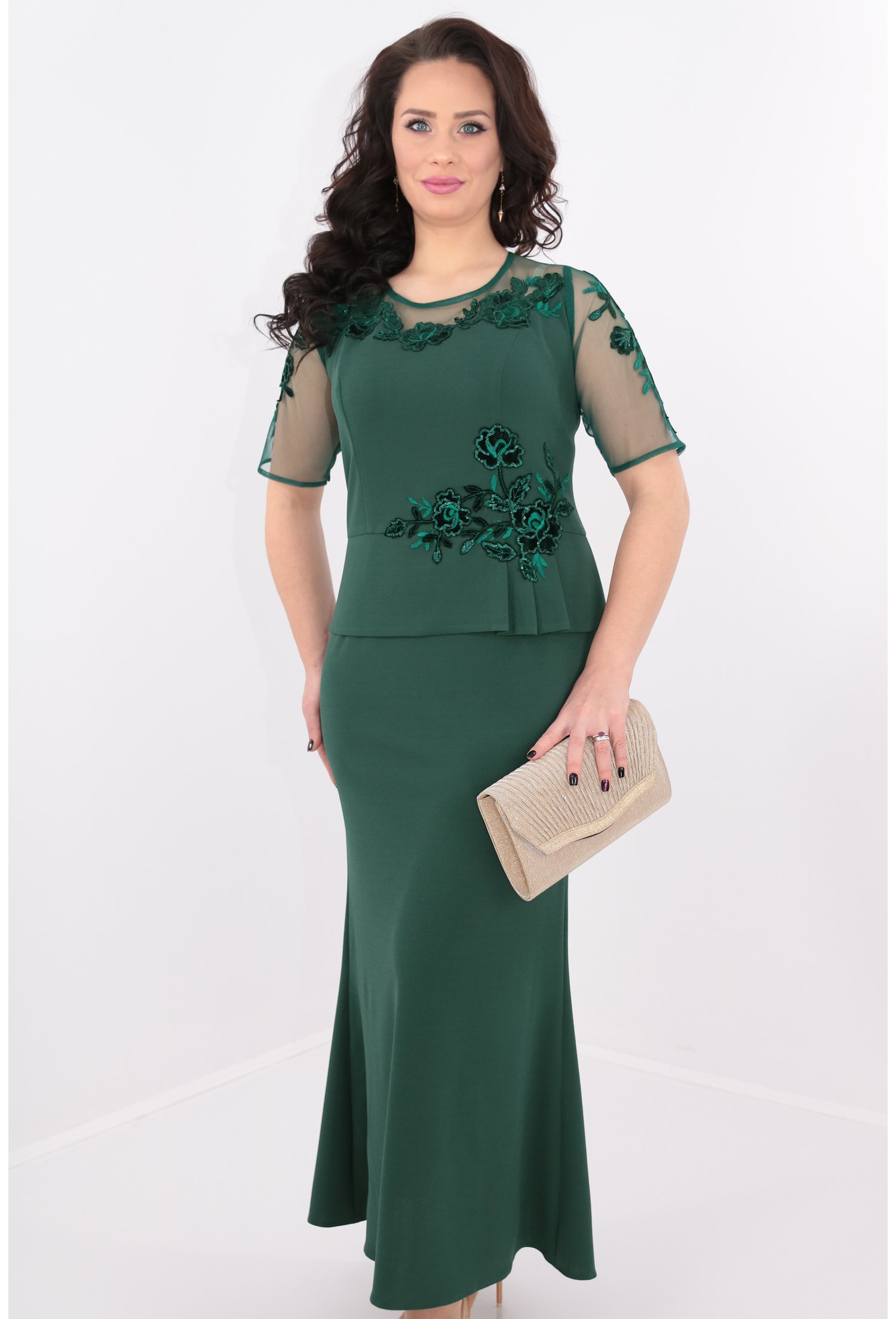 Rochie verde lunga cu dantela si paiete