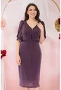 Rochie violet de ocazie cu fir argintiu si cu aplicatii din margelute
